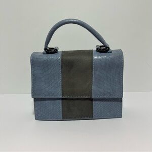 Neiman Marcus Blue Gray Faux Leather Suede Handbag Removable Crossbody Strap